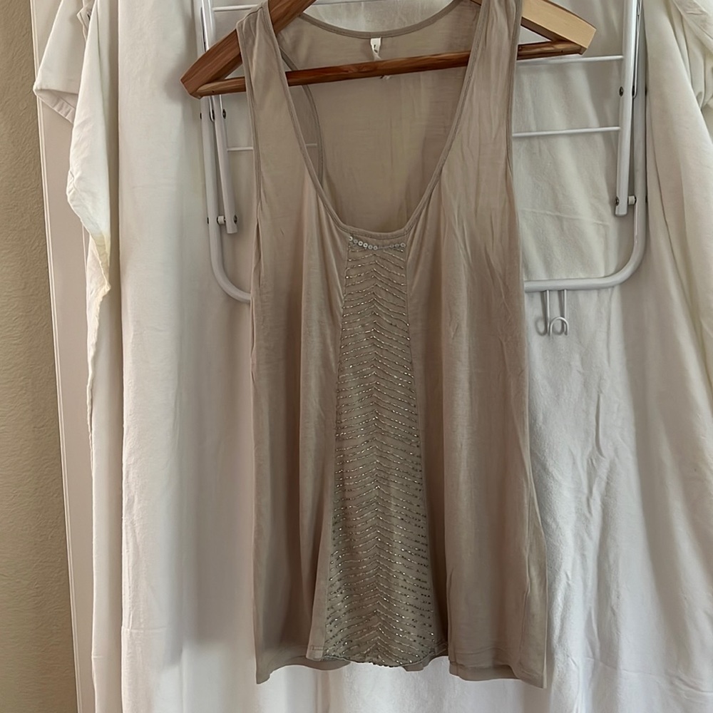 Willow and Clay Sequined Tank Top Size L Clay/Beige 100% Viscose/Polyester